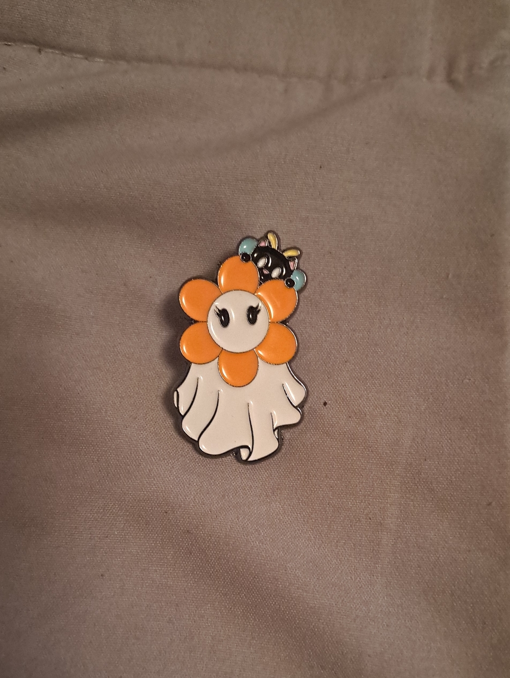 Orange Flower Ghost Enamel Brooch - Charming Women's Pin